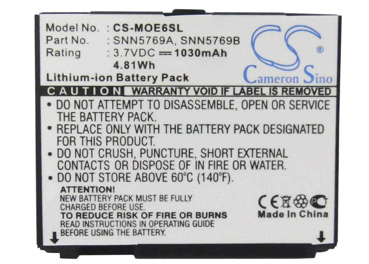 3.7V, Li-ion, 1030mAh, SmartPhone battery fits Motorola, Bc70, Motorokr E6, 3.81Wh Mobile, SmartPhone Cameron Sino Technology Limited (Suspended)
