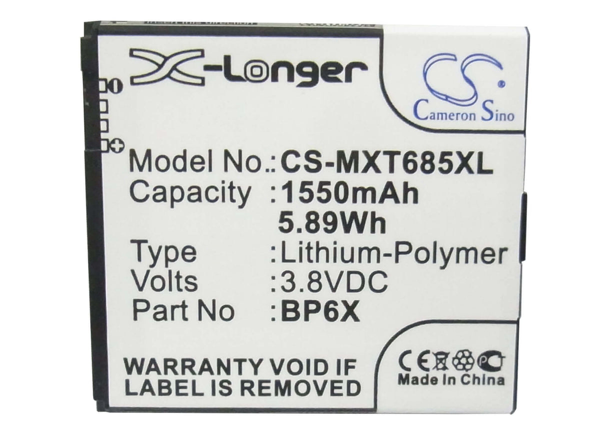 3.8V, Li-Polymer, 1550mAh, SmartPhone battery fits Motorola, Hp6x, Motosmart Plus, Pro, 5.89Wh Mobile, SmartPhone Cameron Sino Technology Limited (Smartphone)