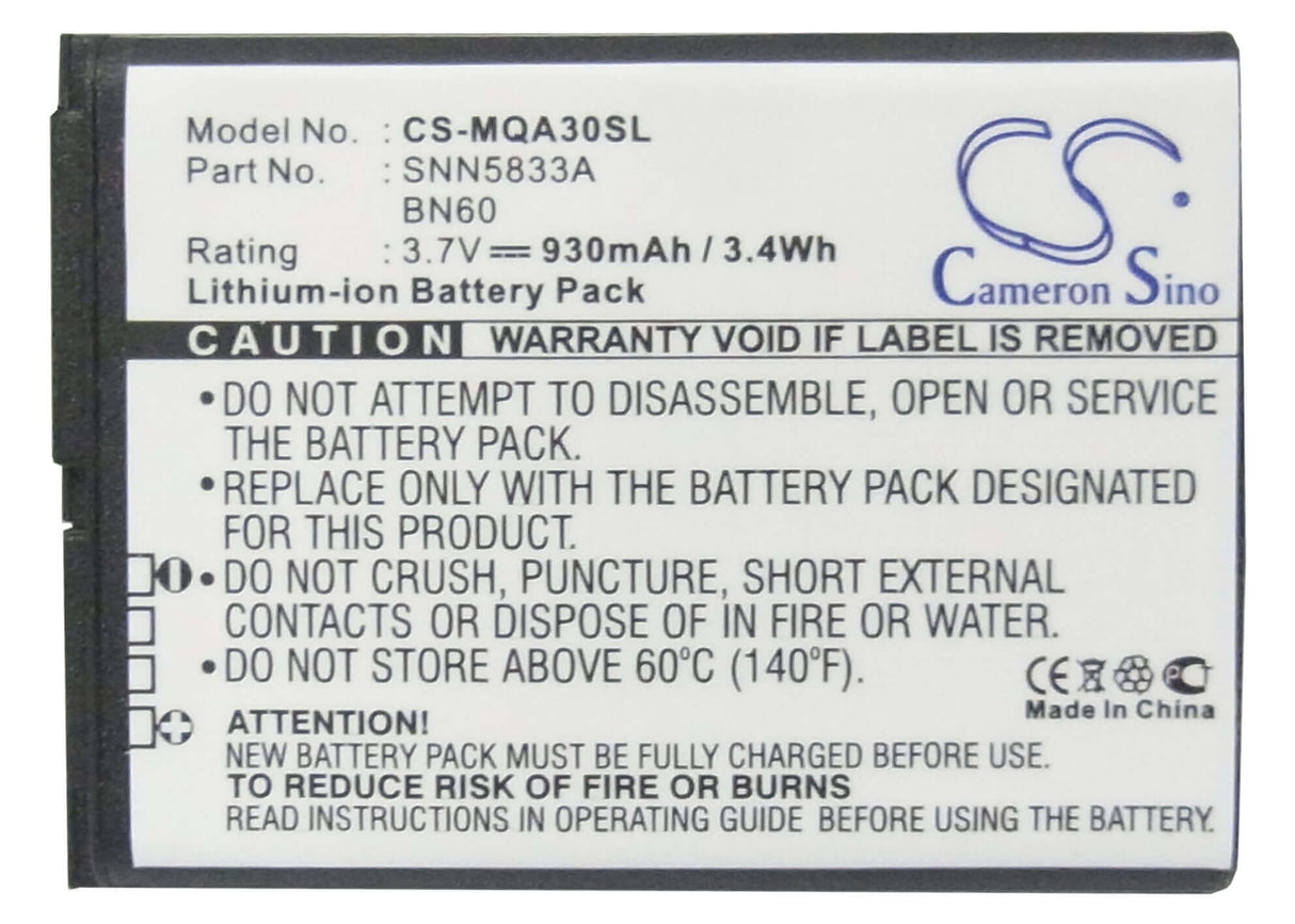 3.7V, Li-ion, 930mAh, SmartPhone battery fits Motorola, Bn10, Eco A45, Hint Qa30, 3.44Wh Mobile, SmartPhone Cameron Sino Technology Limited (Smartphone)