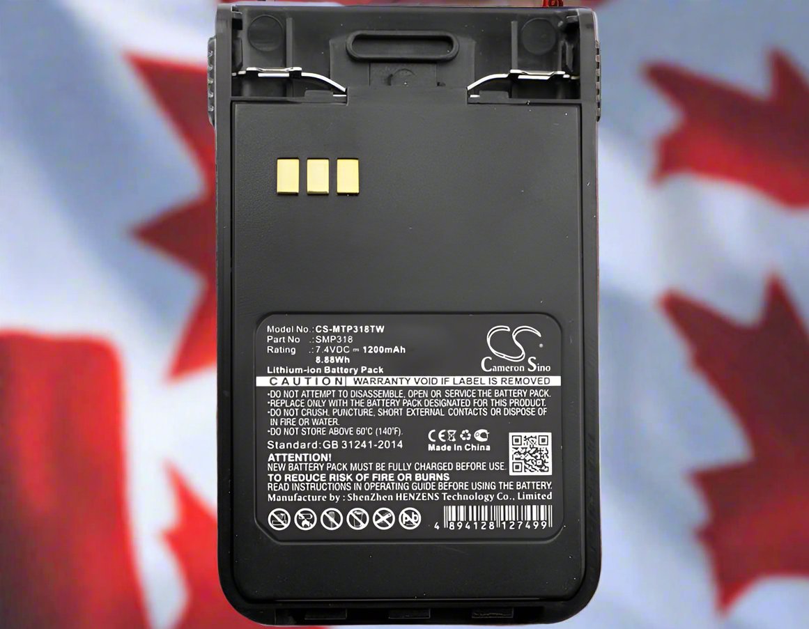 7.4V, Li-ion, 1200mAh, Two-Way Radio battery fits Motorola, Smp318, Smp-318, 8.88Wh Two-Way Radio Cameron Sino Technology Limited