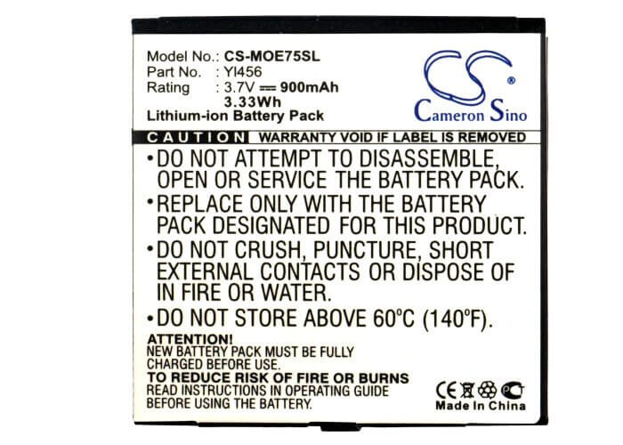 3.7V, Li-ion, 900mAh, SmartPhone battery fits Motorola, Yl456, Ve75, 3.33Wh Mobile, SmartPhone Cameron Sino Technology Limited (Suspended)