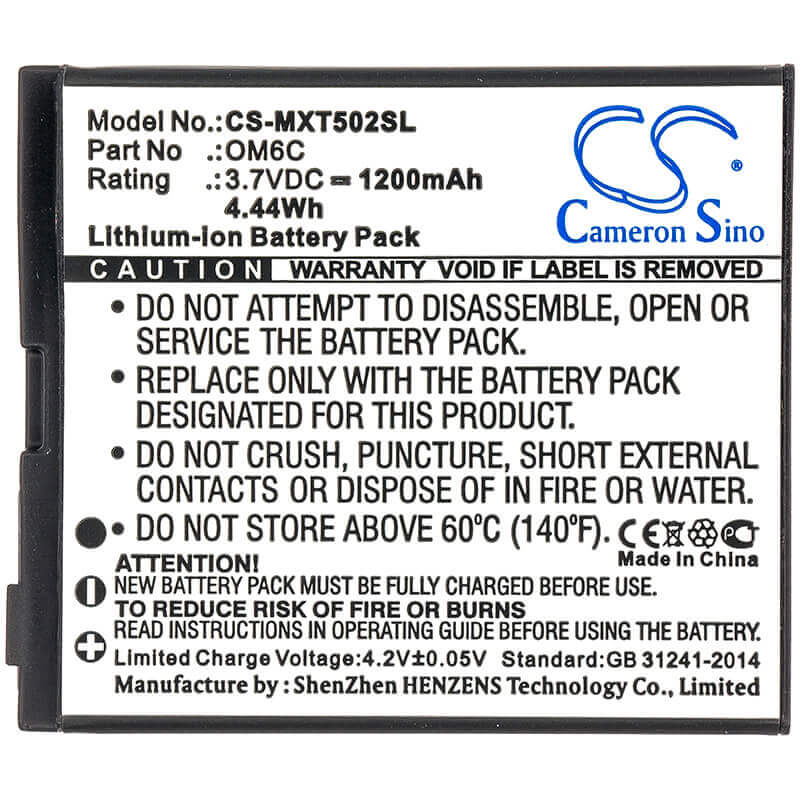 3.7V, Li-ion, 1200mAh, SmartPhone battery fits Motorola, Hh06, Greco, Quench Xt5, 4.44Wh Mobile, SmartPhone Cameron Sino Technology Limited (Suspended)