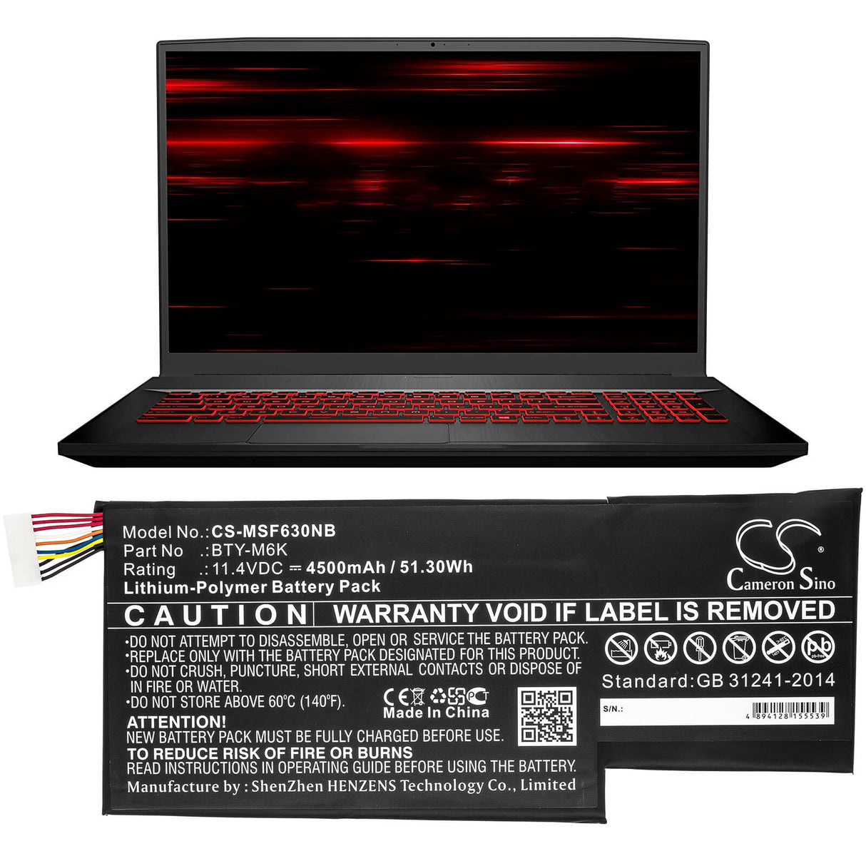 Notebook Battery For Msi, 0017f1-002, Gf63, Gf63 8rc 11.4v, 4500mah - 51.30wh Notebook, Laptop Cameron Sino Technology Limited