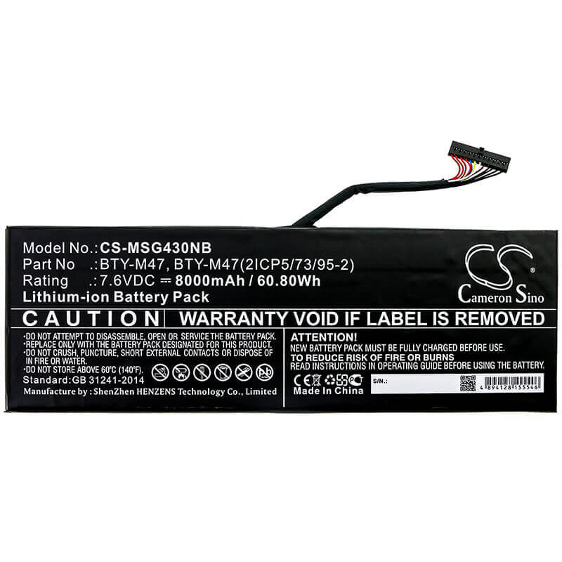 Battery For Msi, Gs40, Gs40 6qd, Gs40 6qd Phantom 7.6v, 8000mah - 60.80wh Notebook, Laptop Cameron Sino Technology Limited