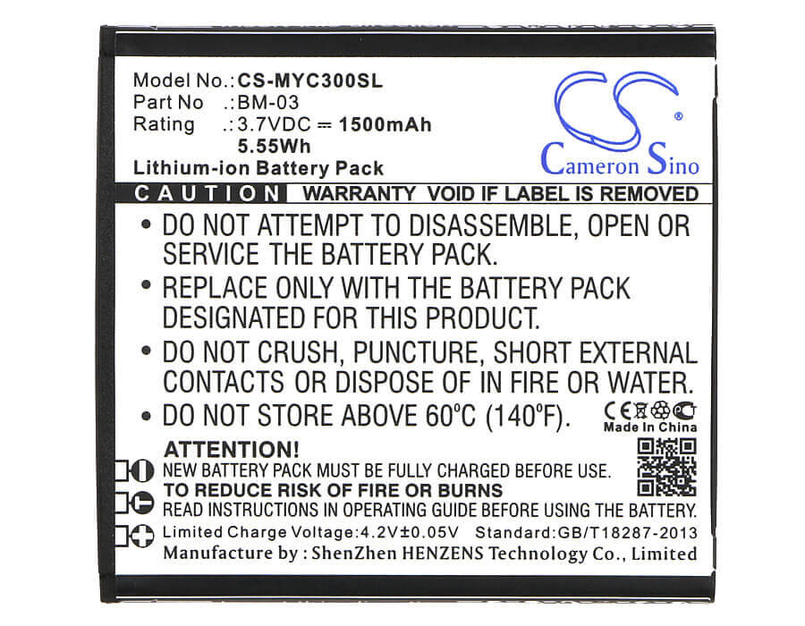3,7 V, Li-ion, 1500 mAh, batterie de smartphone compatible avec Myphone, Bm-03, C-smart, Funky, 5,55 Wh Mobile, Smartphone Cameron Sino Technology Limited (Smartphone)