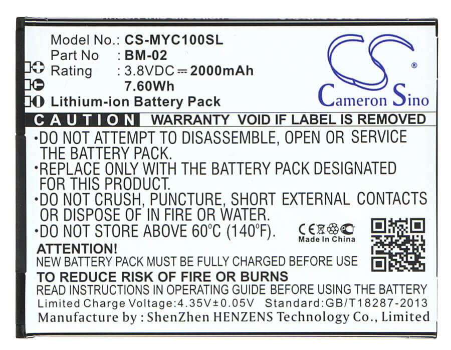 3.8V, Li-ion, 2000mAh, SmartPhone battery fits Myphone, Bm-02, Cube, 7.6Wh Mobile, SmartPhone Cameron Sino Technology Limited (Suspended)