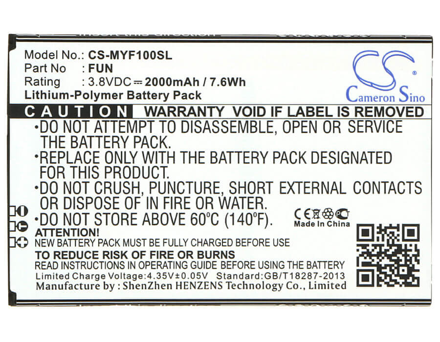 3.8V, Li-Polymer, 2000mAh, SmartPhone battery fits Myphone, Fun, Fun, 7.6Wh Mobile, SmartPhone Cameron Sino Technology Limited (Suspended)