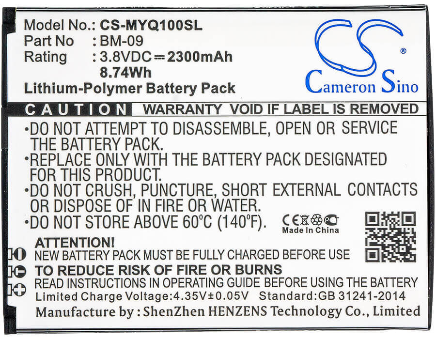 3.8V, Li-Polymer, 2300mAh, SmartPhone battery fits Myphone, Bm-09, Q-smart Premium, 8.74Wh Mobile, SmartPhone Cameron Sino Technology Limited (Smartphone)