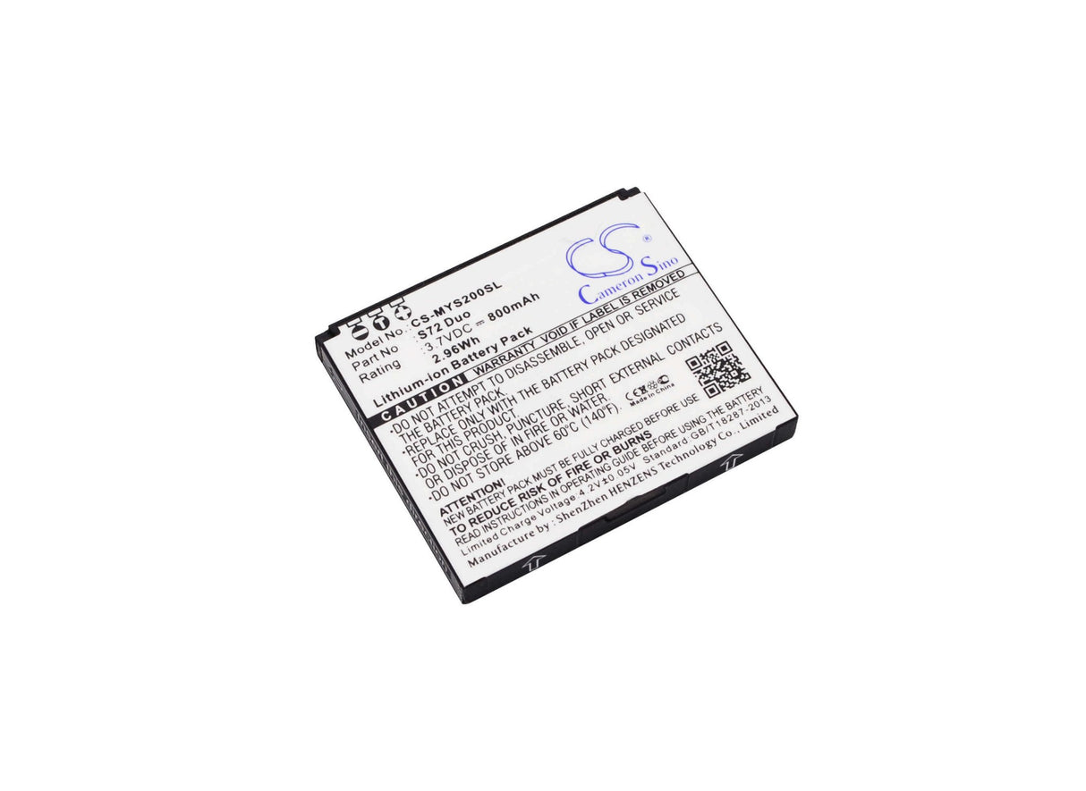 3,7V, Li-ion, 800mAh, batterie de smartphone compatible avec Myphone, S72 Duo, S72 Duo, 2,96Wh Mobile, smartphone Cameron Sino Technology Limited (Suspendu)