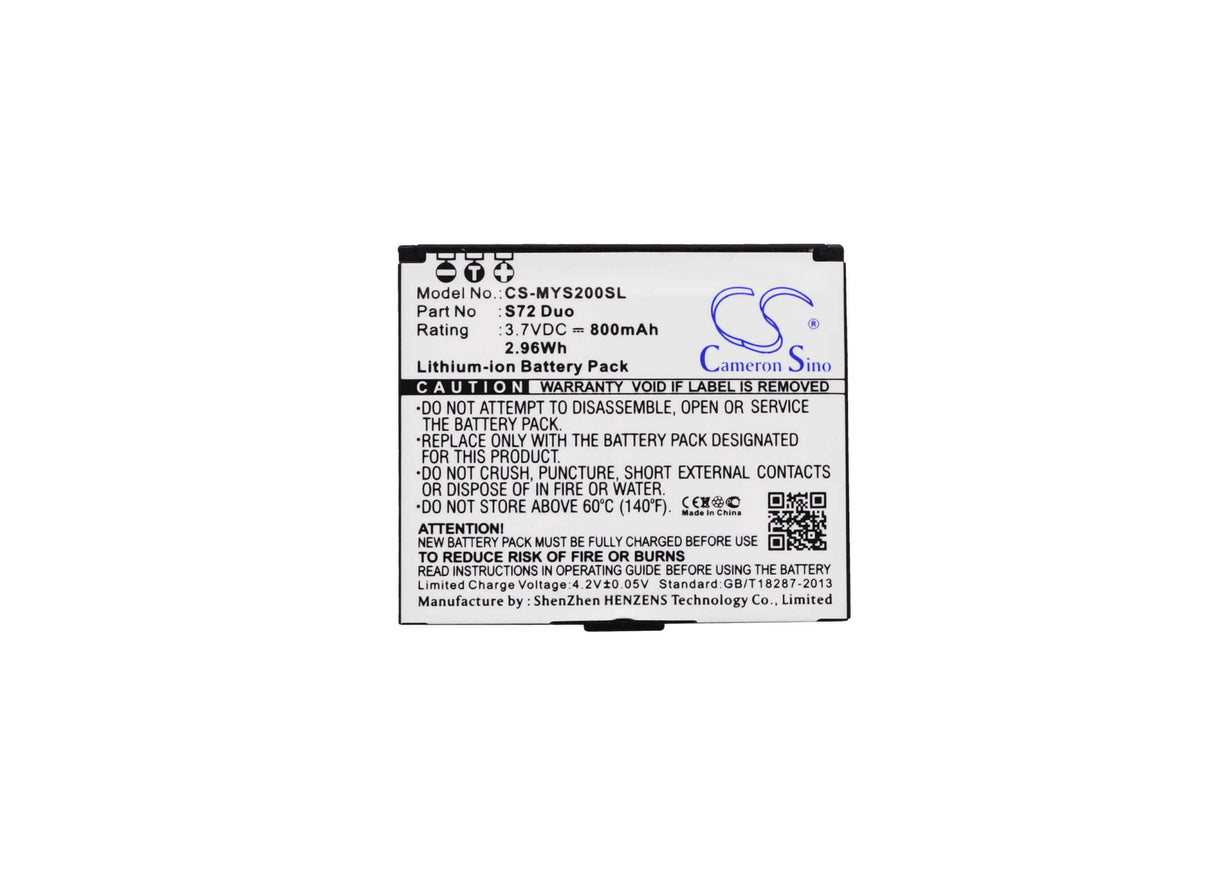 3,7V, Li-ion, 800mAh, batterie de smartphone compatible avec Myphone, S72 Duo, S72 Duo, 2,96Wh Mobile, smartphone Cameron Sino Technology Limited (Suspendu)