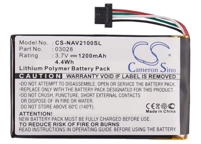 3.7V, Li-Polymère, 1200mAh, batterie GPS compatible avec Navigon, 3028, 2100 Max, 2110 Max, 4.44Wh GPS, Navigator Cameron Sino Technology Limited