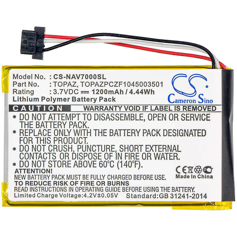 3.7V, Li-Polymer, 1200mAh, GPS battery fits Navigon, Topaz, 70 Easy, 70 Plus, 4.44Wh GPS, Navigator Cameron Sino Technology Limited