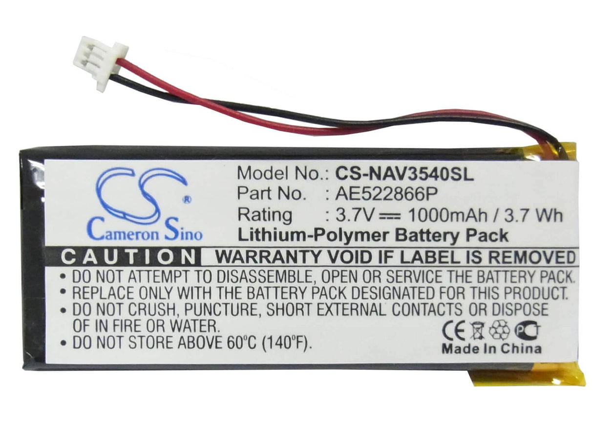 3.7V, Li-Polymer, 1000mAh, batterie GPS compatible avec Navigon, Ae522866p, Skyway Navi-3540, Skyway Navi-3540 Easy, 3.7Wh GPS, Navigator Cameron Sino Technology Limited (Suspendu)