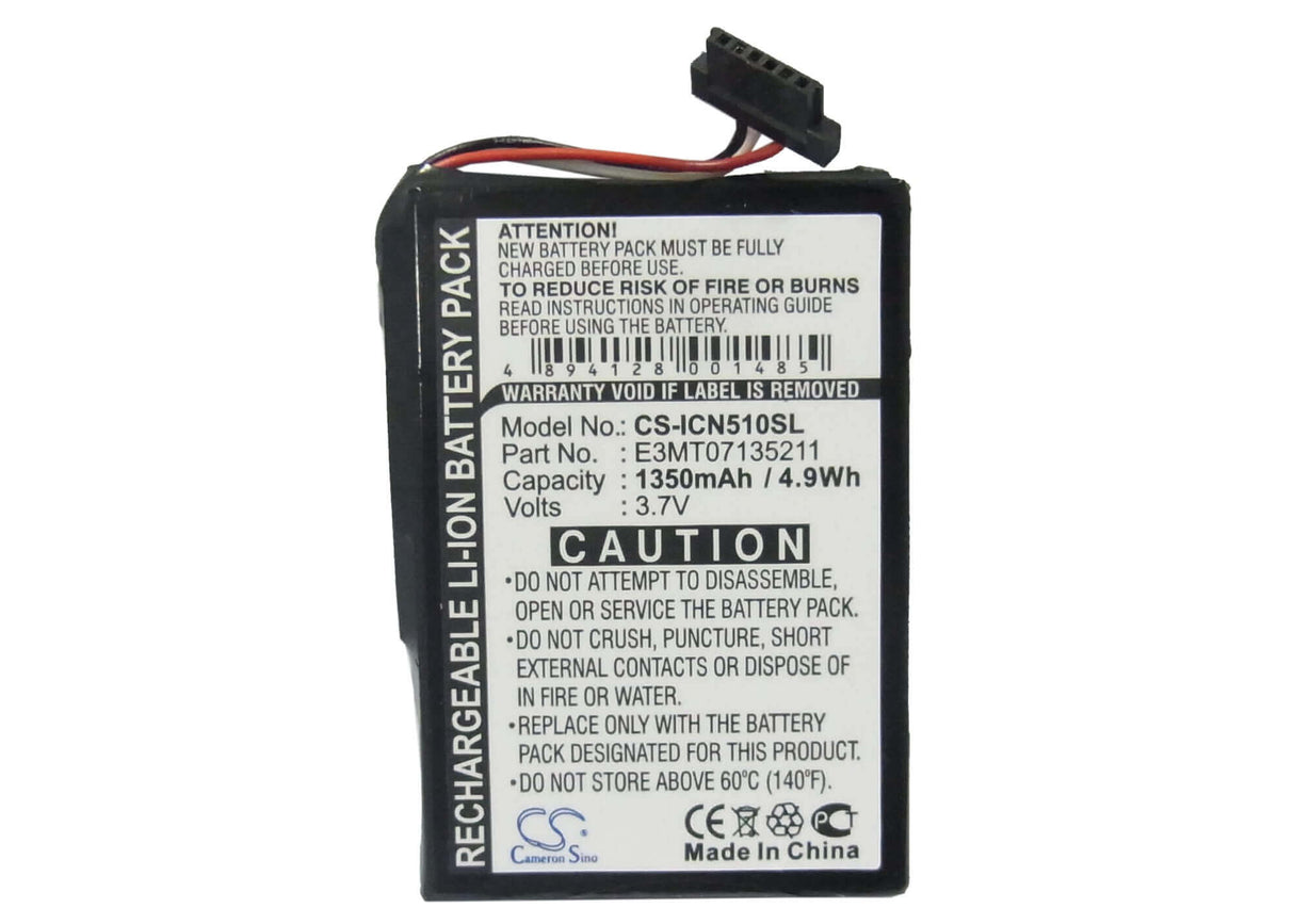 3,7V, Li-ion, 1350mAh, batterie GPS compatible avec Navman, E3mt07135211, Icn 510, Icn 520, 5Wh GPS, Navigator Cameron Sino Technology Limited