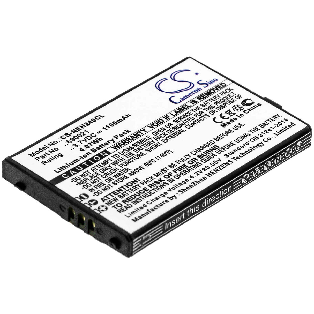 3.7V, Li-ion, 1100mAh, Batterie de téléphone sans fil compatible avec Nec, 690021, Mh240, 4.07Wh Téléphone sans fil Cameron Sino Technology Limited (Téléphone sans fil)