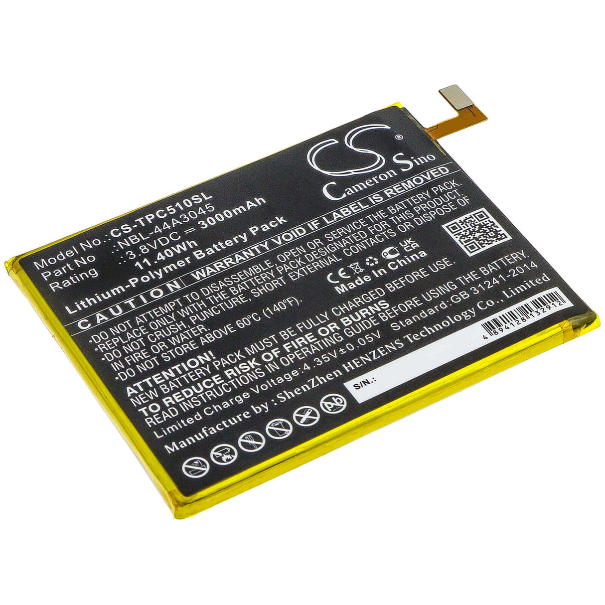 3.8V, Li-Polymer, 3000mAh, SmartPhone battery fits Neffos, Tp-link, Nbl-44a3045, C5 Max, C5 Max Lte Dual Sim, 11.4Wh Mobile, SmartPhone Cameron Sino Technology Limited (Smartphone)