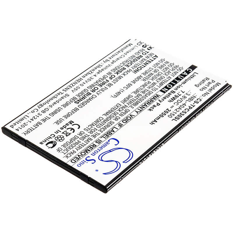 3.8V, Li-ion, 2050mAh, SmartPhone battery fits Neffos, Tp-link, Nbl-40a2150, C5 Plus, Tp7031a, 7.79Wh Mobile, SmartPhone Cameron Sino Technology Limited (Smartphone)