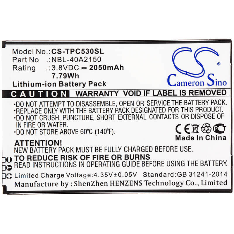 3.8V, Li-ion, 2050mAh, SmartPhone battery fits Neffos, Tp-link, Nbl-40a2150, C5 Plus, Tp7031a, 7.79Wh Mobile, SmartPhone Cameron Sino Technology Limited (Smartphone)