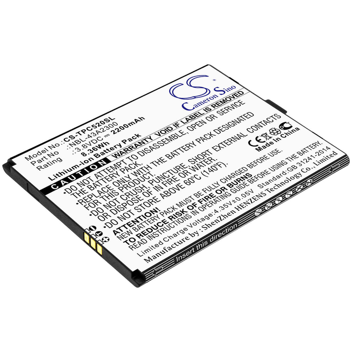 3.8V, Li-ion, 2200mAh, SmartPhone battery fits Tp-link, Neffos, Nbl-43a2300, C5a, C5a Dual Sim, 8.36Wh Mobile, SmartPhone Cameron Sino Technology Limited (Smartphone)