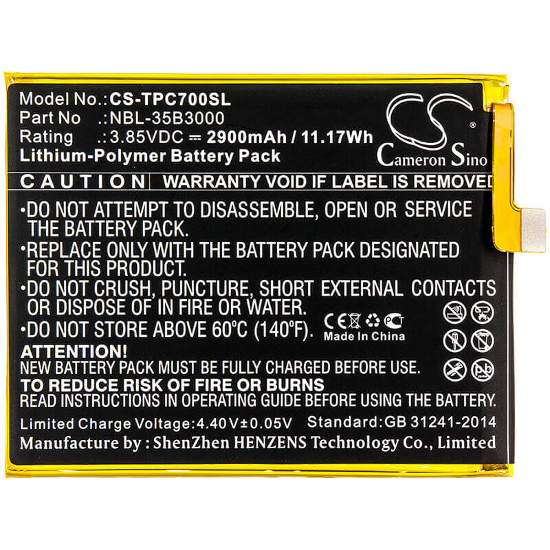 3,85V, Li-Polymer, 2900mAh, batterie de smartphone compatible Tp-link, Neffos, Nbl-35b3000, C7 Dual Sim, C7 Dual Sim Lte Am, 11,17Wh Mobile, Smartphone Cameron Sino Technology Limited (Smartphone)