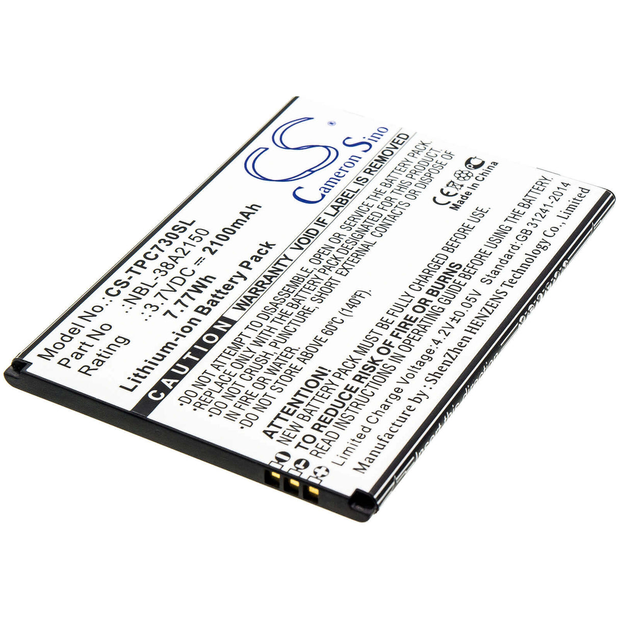 3.7V, Li-ion, 2100mAh, SmartPhone battery fits Neffos, Tp-link, Nbl-38a2150, C7 Lite, Tp7041a, 7.77Wh Mobile, SmartPhone Cameron Sino Technology Limited (Smartphone)