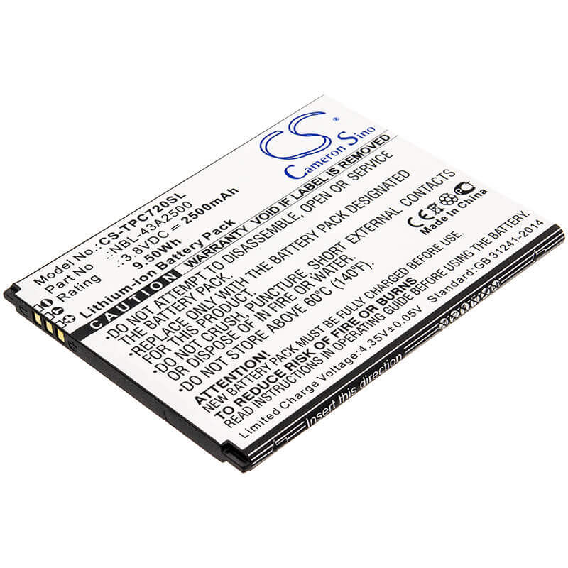 3.8V, Li-ion, 2500mAh, SmartPhone battery fits Neffos, Tp-link, Nbl-43a2500, C7s, Tp7051a, 9.5Wh Mobile, SmartPhone Cameron Sino Technology Limited (Smartphone)