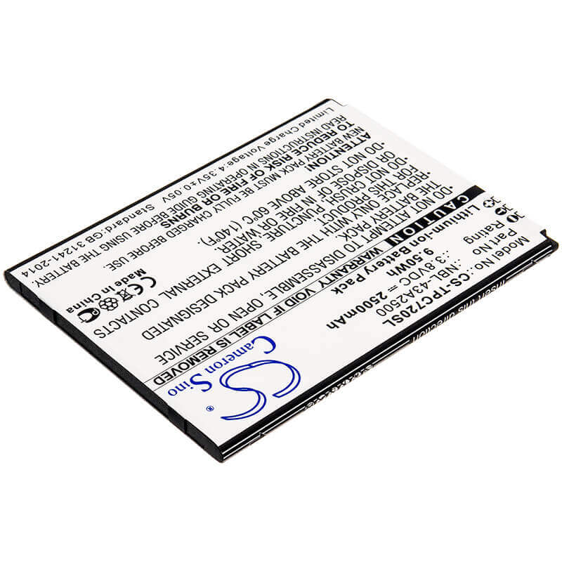3.8V, Li-ion, 2500mAh, SmartPhone battery fits Neffos, Tp-link, Nbl-43a2500, C7s, Tp7051a, 9.5Wh Mobile, SmartPhone Cameron Sino Technology Limited (Smartphone)