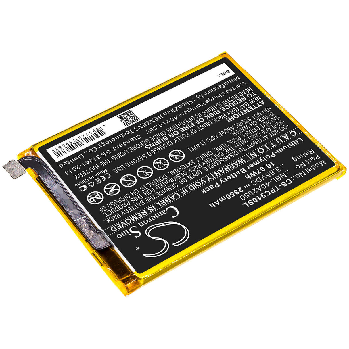 3,85V, Li-Polymère, 2850mAh, Batterie de smartphone compatible avec Neffos, Tp-link, Nbl-40a2950, C9 Max, Tp7062, 10,97Wh Mobile, Smartphone Cameron Sino Technology Limited (Smartphone)