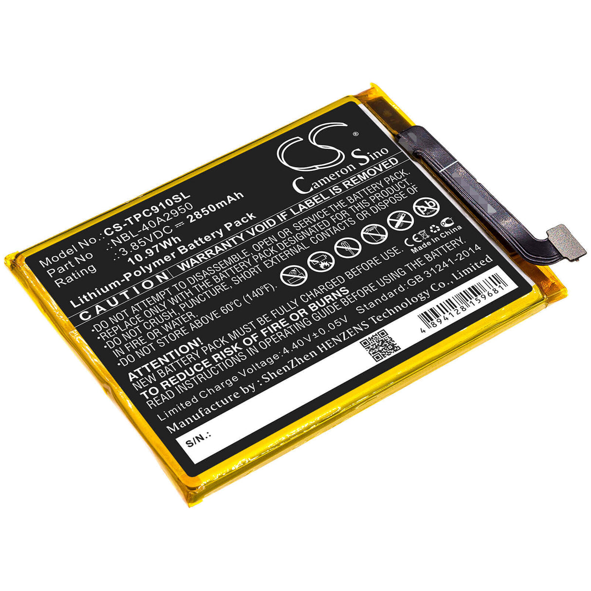 3,85V, Li-Polymère, 2850mAh, Batterie de smartphone compatible avec Neffos, Tp-link, Nbl-40a2950, C9 Max, Tp7062, 10,97Wh Mobile, Smartphone Cameron Sino Technology Limited (Smartphone)