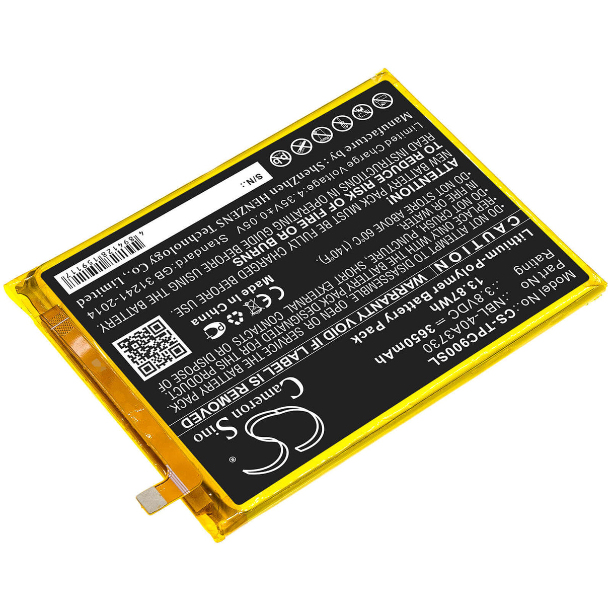 3.8V, Li-Polymer, 3650mAh, SmartPhone battery fits Tp-link, Neffos, Nbl-40a3730, C9, Tp707a, 13.87Wh Mobile, SmartPhone Cameron Sino Technology Limited (Smartphone)