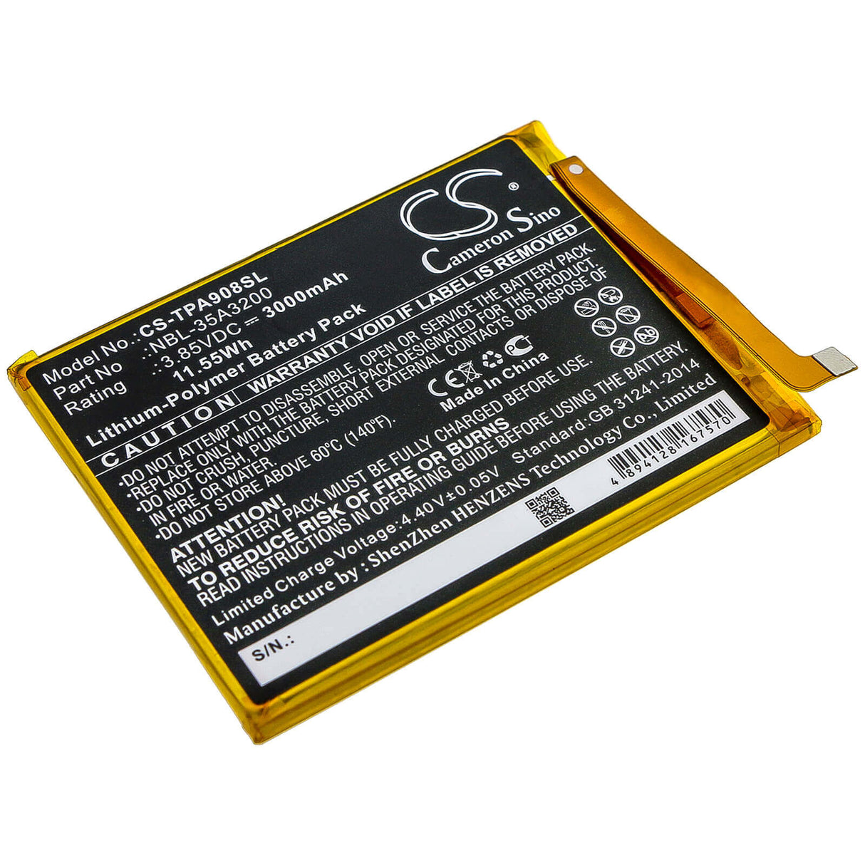 3.85V, Li-Polymer, 3000mAh, SmartPhone battery fits Tp-link, Neffos, Nbl-35a3200, N1, Tp908a, 11.55Wh Mobile, SmartPhone Cameron Sino Technology Limited (Smartphone)
