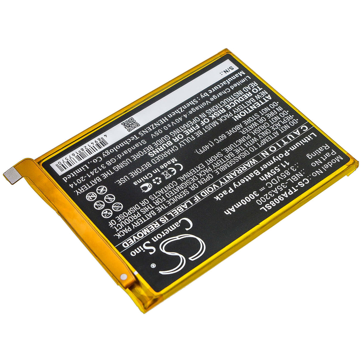 3.85V, Li-Polymer, 3000mAh, SmartPhone battery fits Tp-link, Neffos, Nbl-35a3200, N1, Tp908a, 11.55Wh Mobile, SmartPhone Cameron Sino Technology Limited (Smartphone)