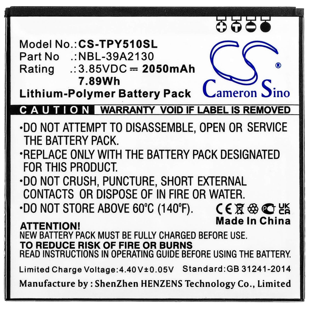 3,85V, Li-Polymer, 2050mAh, batterie de smartphone compatible avec Tp-link, Neffos, Nbl-39a2130, Tp802a, Tp802a-3, 7,89Wh Mobile, Smartphone Cameron Sino Technology Limited (Smartphone)