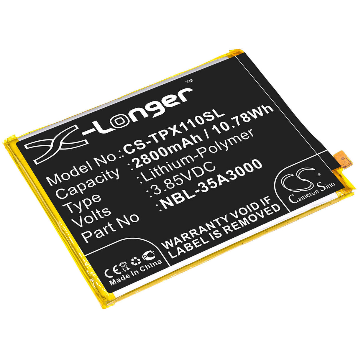 3.85V, Li-Polymer, 2800mAh, SmartPhone battery fits Tp-link, Neffos, Nbl-35a3000, Tp903a, X1 Max, 10.78Wh Mobile, SmartPhone Cameron Sino Technology Limited (Smartphone)