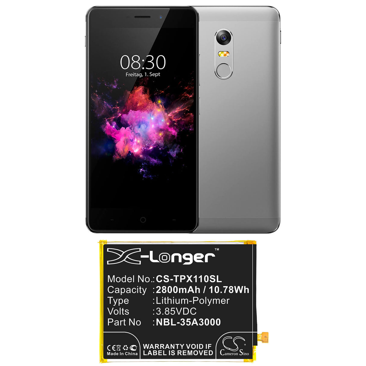 3.85V, Li-Polymer, 2800mAh, SmartPhone battery fits Tp-link, Neffos, Nbl-35a3000, Tp903a, X1 Max, 10.78Wh Mobile, SmartPhone Cameron Sino Technology Limited (Smartphone)