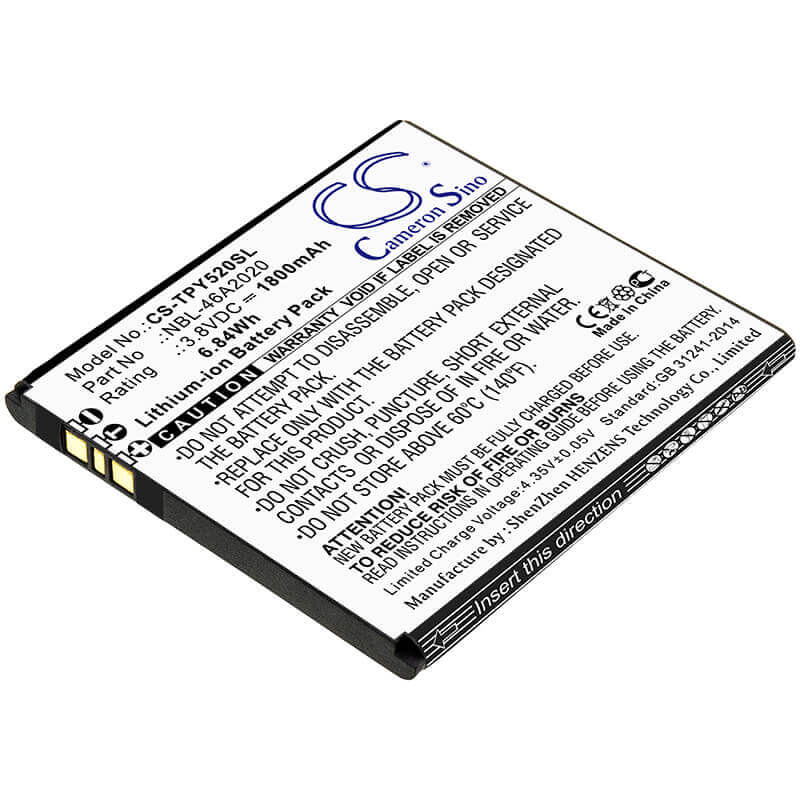 3.8V, Li-ion, 1800mAh, SmartPhone battery fits Neffos, Tp-link, Nbl-46a2020, Y5l, 6.84Wh Mobile, SmartPhone Cameron Sino Technology Limited (Smartphone)