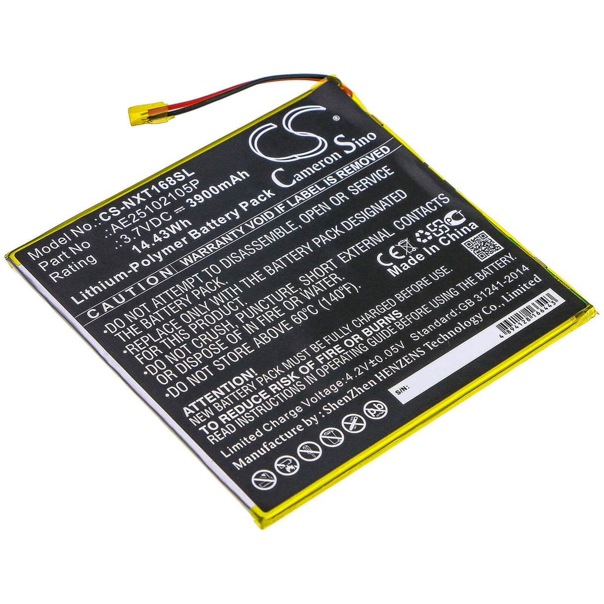 3.7V, Li-Polymer, 3900mAh, Tablet battery fits Nextbook, Ae25102105p, Ares 8a, Nx16a8116kpk, 14.43Wh Tablet Cameron Sino Technology Limited