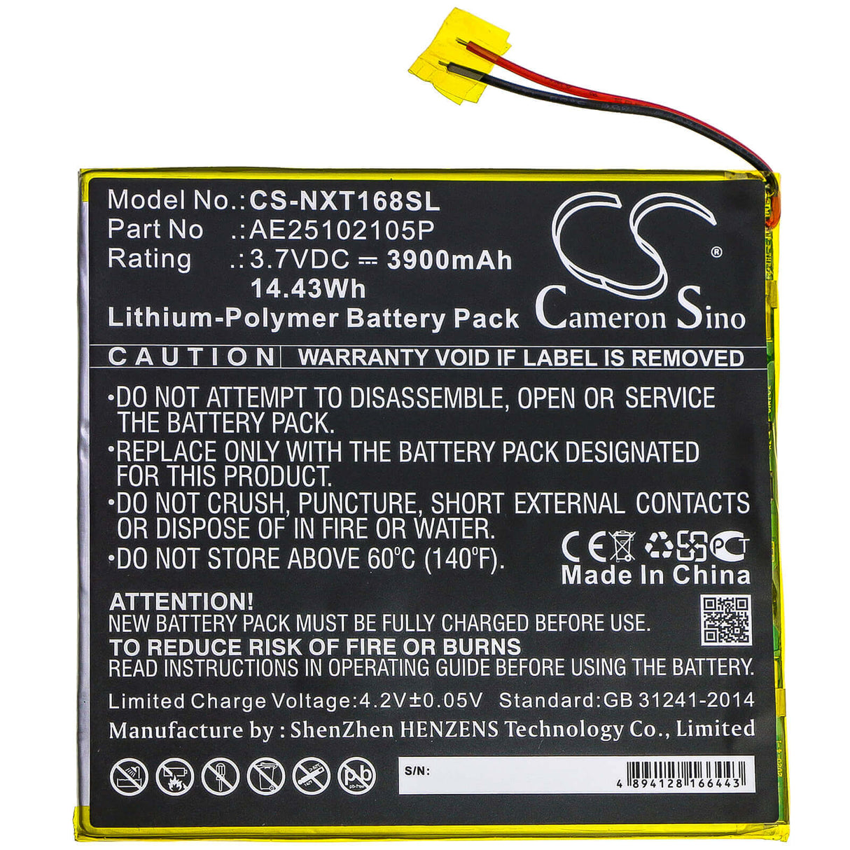 3.7V, Li-Polymer, 3900mAh, Tablet battery fits Nextbook, Ae25102105p, Ares 8a, Nx16a8116kpk, 14.43Wh Tablet Cameron Sino Technology Limited