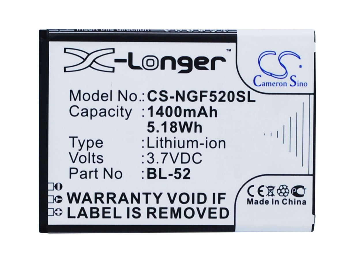 3.7V, Li-ion, 1400mAh, SmartPhone battery fits Ngm, Bl-52, Forward Young, 5.18Wh Mobile, SmartPhone Cameron Sino Technology Limited (Smartphone)