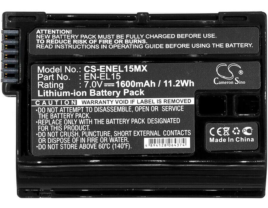 7.0V, Li-ion, 1600mAh, Camera battery fits Nikon, En-el15, 1 V1, Coolpix D7000, 11.2Wh Camera Cameron Sino Technology Limited (Camera)