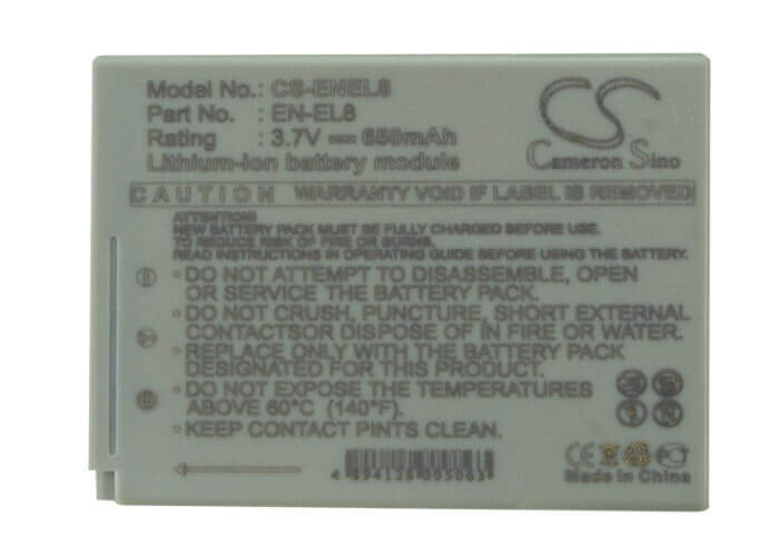 3.7V, Li-ion, 650mAh, Camera battery fits Nikon, En-el8, Coolpix P1, Coolpix P2, 2.405Wh Camera Cameron Sino Technology Limited (Camera)