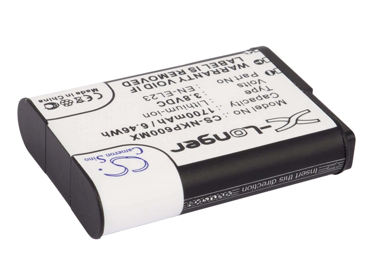 3.8V, Li-ion, 1700mAh, Camera battery fits Nikon, En-el23, Coolpix P600, Coolpix P610, 6.46Wh Camera Cameron Sino Technology Limited (Camera)