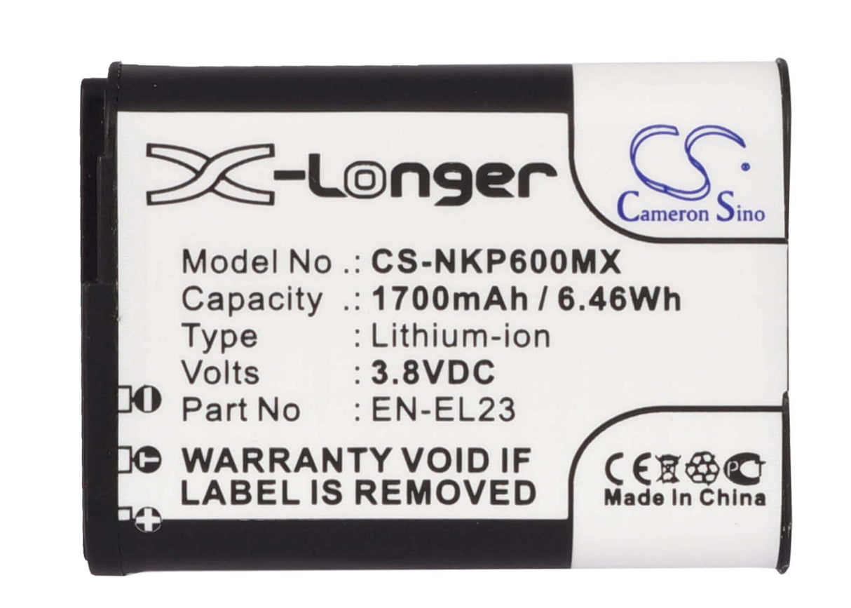 3.8V, Li-ion, 1700mAh, Camera battery fits Nikon, En-el23, Coolpix P600, Coolpix P610, 6.46Wh Camera Cameron Sino Technology Limited (Camera)