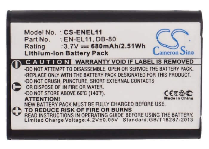 Camera Battery For Nikon Coolpix S550, Coolpix S560 3.7v, 680mah - 2.52wh Camera Cameron Sino Technology Limited (Camera)