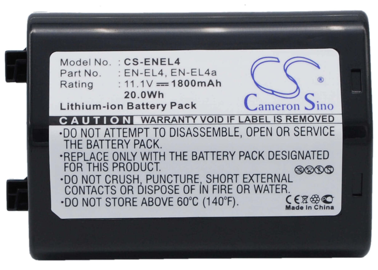 11.1V, Li-ion, 1800mAh, Camera battery fits Nikon, En-el4, D2hs, D2x, 19.98Wh Camera Cameron Sino Technology Limited (Camera)