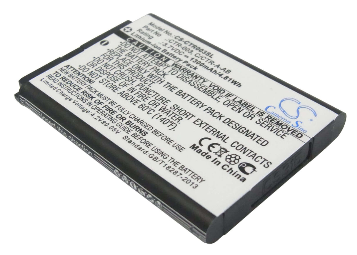 3.7V, Li-ion, 1300mAh, Game Console battery fits Nintendo, C/ctr-a-ab, 2ds Xl, 3ds, 4.81Wh Game Console Cameron Sino Technology Limited