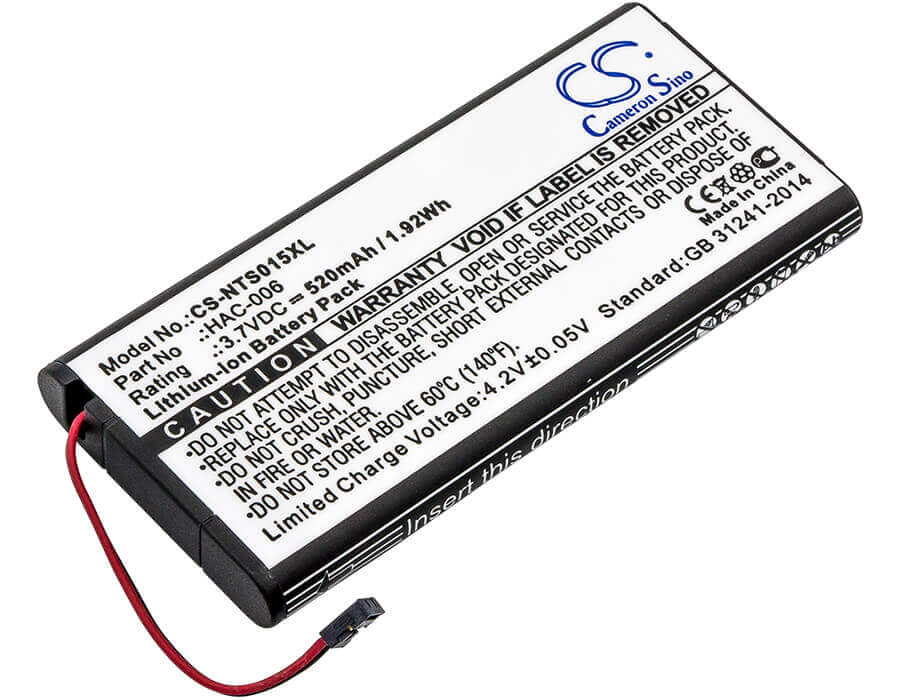 3,7V, Li-ion, 520mAh, Batterie de console de jeu compatible avec Nintendo, Hac-006, Hac-015, Hac-016, 1,92Wh Console de jeu Cameron Sino Technology Limited