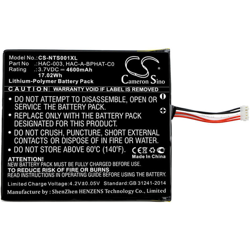 3.7V, Li-Polymère, 4600mAh, batterie de console de jeu compatible avec Nintendo, Hac-003, Hac-s-jp/eu-c0, Switch Hac-001, 17.02Wh Console de jeu Cameron Sino Technology Limited