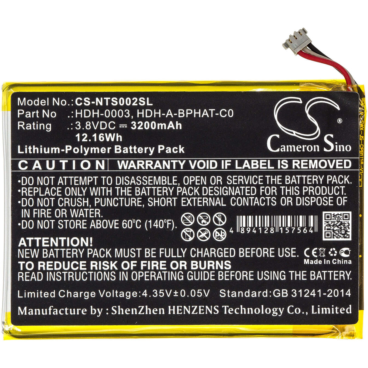 Game Console Battery For Nintendo, Hdh-001, Hdh-002, Switch Lite 3.8v, 3200mah - 12.16wh Game Console Cameron Sino Technology Limited