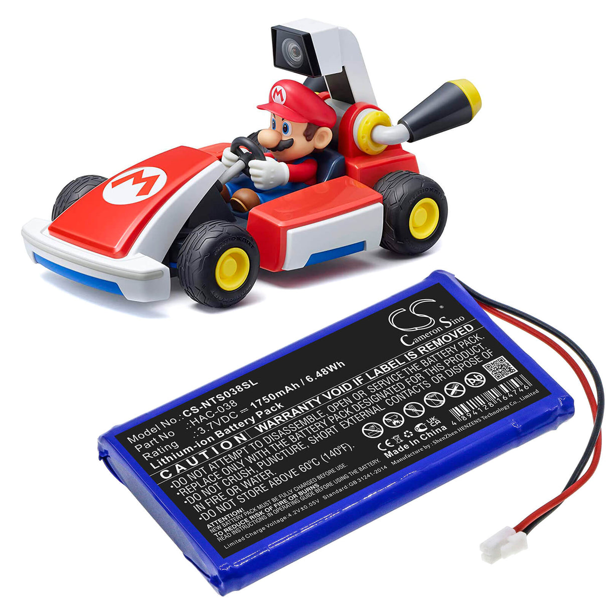3,7V, Li-ion, 1750mAh, batterie de console de jeu compatible avec Nintendo, Hac-038, Home Circuit, Mario Kart Live, 6,48Wh Console de jeu Cameron Sino Technology Limited